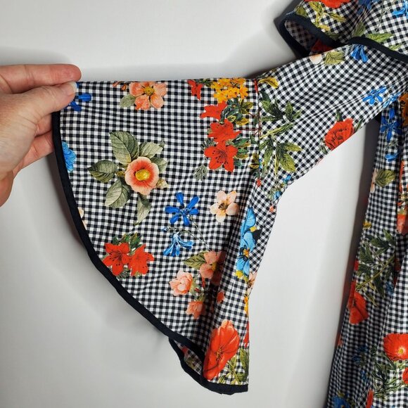 Zara Womens Floral Gingham Off The Shoulder Ruffle Mini Dress Size S Bell Sleeve - Picture 4 of 11